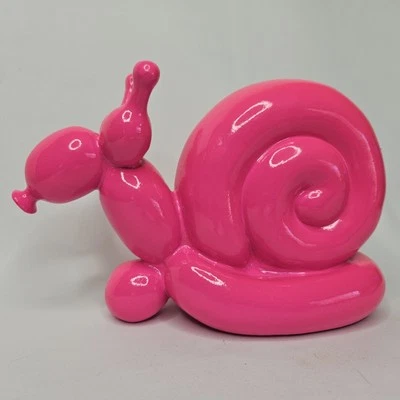 Hot Pink Snail Balloon Animal Coin Bank Three Hands Corp Piggy Resin Maximalist - Image 1 of 4