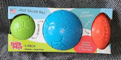 Jolly Pets Soccer Ball 8" 6" & Football 3pk, Floating Bouncing Dog Toys, NO BOX - Image 1 of 2
