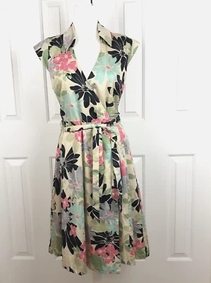 Платье с запахом Phase Eight 10 цветочный узор качели рукава хлопковая подкладка рокабилли вечеринка - Изображение 1 из 4