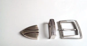 Silver tone Western Floral Engraved Belt Buckle Three Piece Set Unisex - Picture 1 of 3