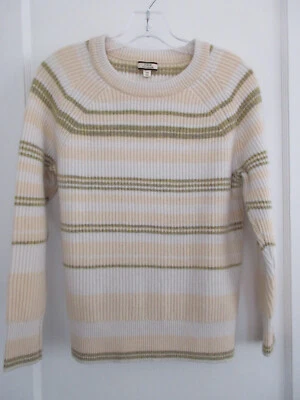 NEW! SOFT! J. Crew 100% Cashmere Ribbed Crewneck Sweater PASTEL Striped XS Peach - Image 1 of 3