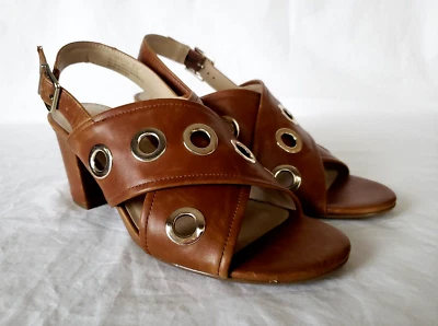 Andrew Geller Starrika Sandalias Tacones Bloque Zapatos Marrón Talla 8M Foto 1 de 4