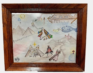 😁 Framed Biblical Drawing Rendering the whole Message W/ Glass Cover LOW PRICE - Picture 1 of 7