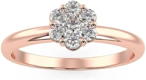 Anillo de promesa de diamantes con racimo de flores de 1/5 quilates cultivado en laboratorio de oro rosa de 10 quilates - Imagen 1 de 6