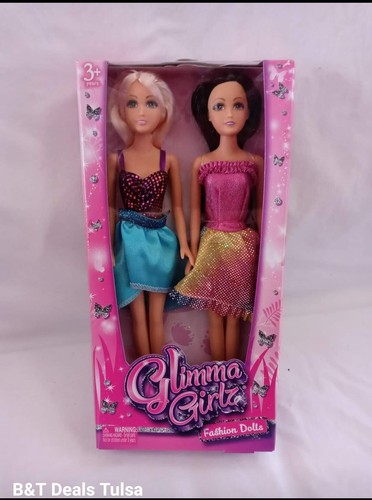 VETEMENTS 2 nuove bambole moda Glimma Girlz capelli biondi bruni abiti scintillanti tacchi alti