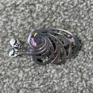 Sterling Silver Abalone Abstract Brooch Pin Vintage 2.5" X 1.25" - Picture 1 of 8