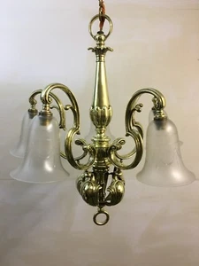 Antique Art Nouveau Brass Ceiling Light Chandelier Shade Glass Rewired (QP191)PT - Picture 1 of 10