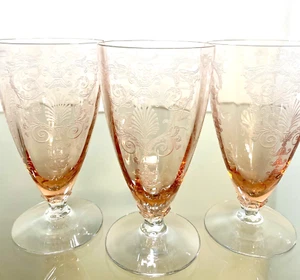 Fostoria June Rosa Eistee Gläser ohne Rand 3er Set ~ 12 Oz ~ 5 7/8" T LESEN! - Bild 1 von 11