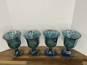 Indiana Kolonie Glas 4 irisierende blaue Karneval Ernte Traube 8 Unzen Kelche - Bild 1 von 9