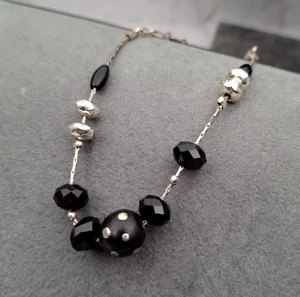 Pilgrim Black & Silver Tone Beaded Bracelet Art Deco Danish Design - Picture 1 of 16