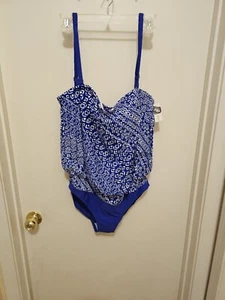 Jaclyn Smith schwarz 1-teilig gerissener Badeanzug Gr. 16 blau weiß abnehmen - Bild 1 von 6