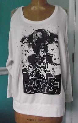 ROCK & REPUBLIC CREAM STAR WARS SWEATSHIRT - COLD SHOULDERS - SIZE MEDIUM - NWT - Image 1 of 4