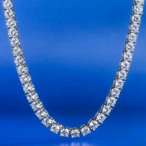 3MM 15Ct Simulated D/VVS1 Diamond Tennis Necklace Chain 14k White Gold Over 18In - Picture 1 of 3