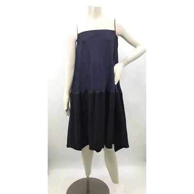 Tibi Sculpted Soft Drape Strapless Bias Dress Hi Low Blue Black Colorblock 8 - Image 1 of 4