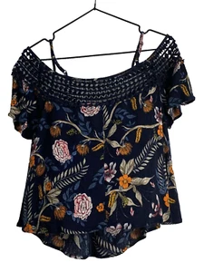 Cotton On Size XS Floral Blue Off Shoulder Short Sleeve Womens Summer Spring Top - Picture 1 of 7