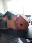 Log Home Bird House Well Made With Metal Hangers Wood Wooden  9 X 7 1/2 X 7 1/2 
