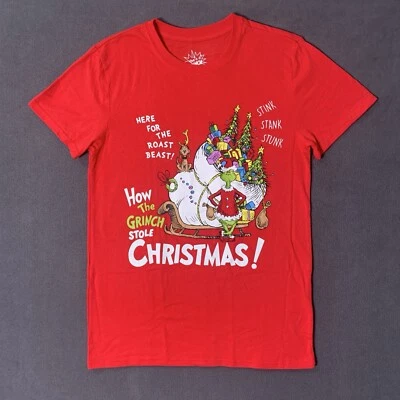 Dr Seuss The Grinch T Shirt Medium Red How Stole Christmas Tee AOP Funny Holiday - Image 1 of 4
