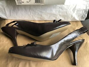 Nine West MARGOTO 12M Round Toe BROWN Leather Classic Slingback 4" Pumps