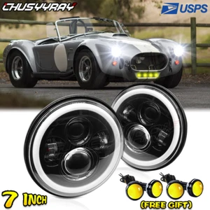 For AC Shelby Cobra 1962-1973 pair 7 inch Round LED Headlights DRL High-Low Beam - Bild 1 von 12