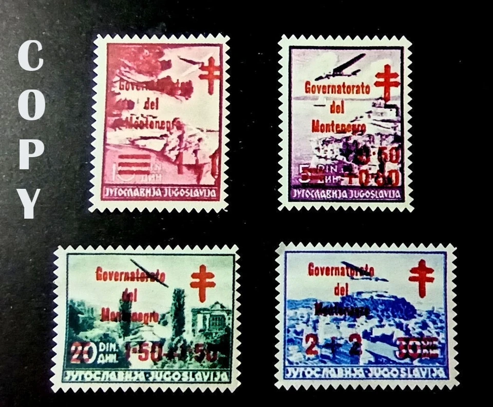 MONTENEGRO 1942 BAJO OCUPACIÓN ITALIANA SOBREIMPRESO EN ROJO REPRODUCCIÓN USADA Foto 1 de 1