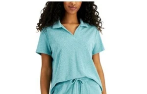 Alfani Women's Terry Cloth Short Sleeve Lounge Sleep Shirt Green/Blue XXL NWT - Picture 1 of 8