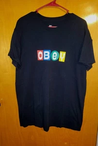 Obey T Shirt Mens Large Black Shirt Name Colorful Logo Streetwear Shepard Fairey - Picture 1 of 8