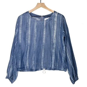 Cloth & Stone Chambray Stripe Zip Back Blouse S Small Blue White Top Anthro - Picture 1 of 8