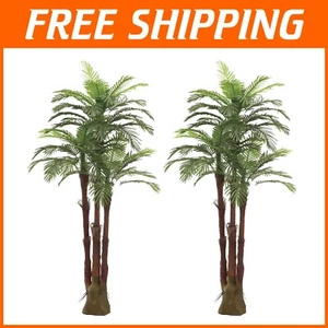Set of 2: 6 Feet Tall Triple Tropical Palm Trees with Real Touch & UV Protection - Picture 1 of 6