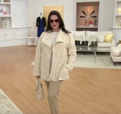 Isaac Mizrahi Abrigo Chaqueta Grande Madera Crema Grano Patrón Frente Abierto Foto 1 de 4