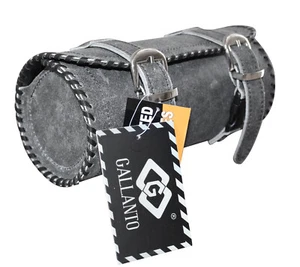 Borsa porta attrezzi vintage motociclista vera pelle di mucca passamaneria nera - Foto 1 di 3