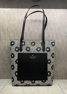 NWT KATE SPADE DAILY TOTE Shoulder Bag Leather Herringbone & Floral Print K8163 - Image 1 of 4