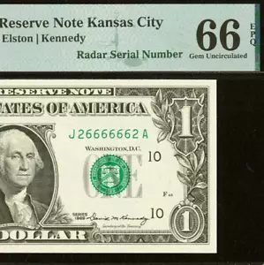 1969 $1 Federal Reserve Note PMG Gem 66EPQ - Super Radar Serial Number 26666662 - Picture 1 of 3