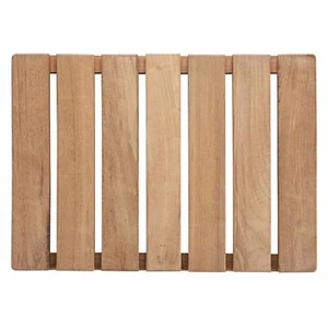 Wood Shower Mat Wooden Bath Non-slip Natural Teak Rubber Feet Premium Floor Mats - Picture 1 of 8