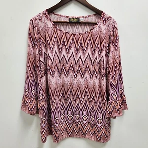 Blusa artística portátil Bob Mackie para mujer talla 1X mangas campana única suroeste - Imagen 1 de 11