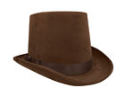 Deluxe 6" Faux Brown Suede Top Hat Steampunk Coachman Adult Costume Accessory