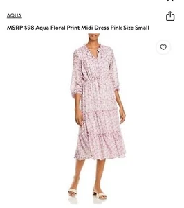 Aqua Floral Print Midi Dress Pink Size Xsmall - Picture 1 of 4
