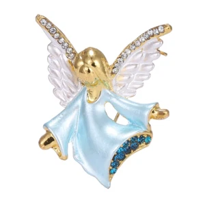 Brooch Blue Enamel Christmas Angel Gold Tone Blue & Clear Crystals - Picture 1 of 2