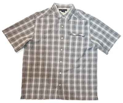 ExOfficio Mens Fishing Shirt Vented Cooling Breathable Black Gray Plaid Size XL - Image 1 of 4