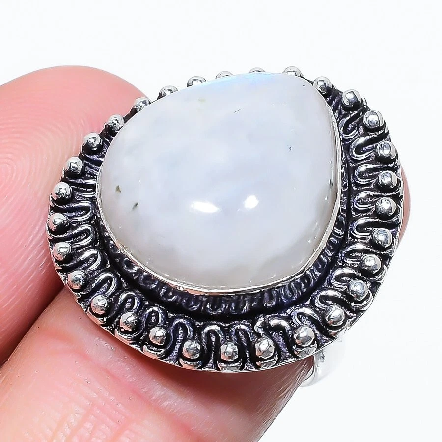 Anillo de joyería de plata de ley 925 con piedras preciosas de luna naturales talla 7 (EE. UU.) Foto 1 de 1