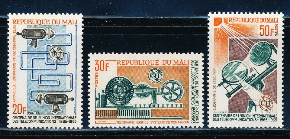 MALI 1965, TELECOMUNICACIONES, CENTENARIO DE LA ITU, JUEGO DE 3, SCT 74-76 MNH Foto 1 de 1