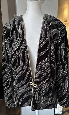 R&M Richards Kwong Women's Dressy Blazer Bling Black Gold Sparkle Shiny Sz 24W - Image 1 of 4