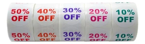 10 Sets (50 Rolls) of Discount Labels "10-50% OFF" (500 lbls/ea, 1.5") BPA Free - Photo 1/2