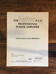 Hafler P-125 Amplifier Installation & User Manual *Original* - Picture 1 of 1