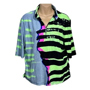 Jamie Sadock Golf Top Large Kurzarm 1/4 Zip grün grau leicht Tennis - Bild 1 von 11