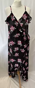 V By Very Black Sheer Wrap Midi Dress Size 14 Sleeveless - Picture 1 of 12