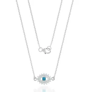 Sterling Silver 45cm Turquoise White Topaz Evil Eye Necklace with Pendant - Picture 1 of 2