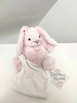 Peluche/Doudou Plat Lapin Guimauve Rose Clair Mouchoir Blanc Nez Marron Babynat - Photo 1/4