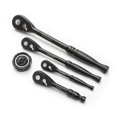 Husky Ratchet Set 100-Tooth 1/4", 3/8" + 1/2" Metric/SAE 3.6 Arch Swing (5-Pcs) - Image 1 of 3