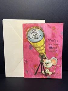 Vintage American Greeting Birthday Card 70s Vibe Cute Mouse Pink Unused - Picture 1 of 6