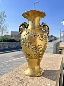 ANTIKE JAPANISCHE MEIJI PERIODE BRONZE / MESSING VASE VOGEL FLORAL ÄSTHETISCHES UHRWERK - Bild 1 von 16